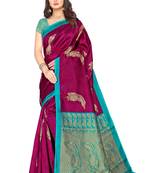 Purple printed art silk saree with blouse