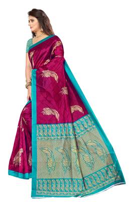 Purple printed art silk saree with blouse 2