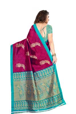 Purple printed art silk saree with blouse 3