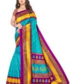 Sky blue printed art silk saree with blouse