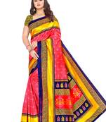 Pink printed art silk saree with blouse