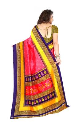 Pink printed art silk saree with blouse 3