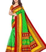 Green printed art silk saree with blouse
