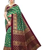 Green printed art silk saree with blouse