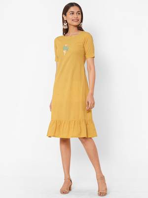 Yellow printed cotton long-dresses 2