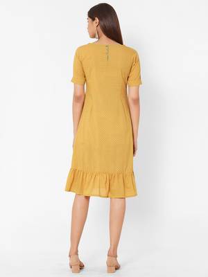 Yellow printed cotton long-dresses 3