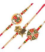 Pan Ganesh, Dholak Ganesh ji and  Heart Gold and Rhodium Plated Alloy Rakhi Set for Lovely Brother