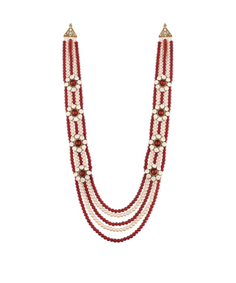 Maroon beaded_jewellery Yellow Gold Alloy   Necklace