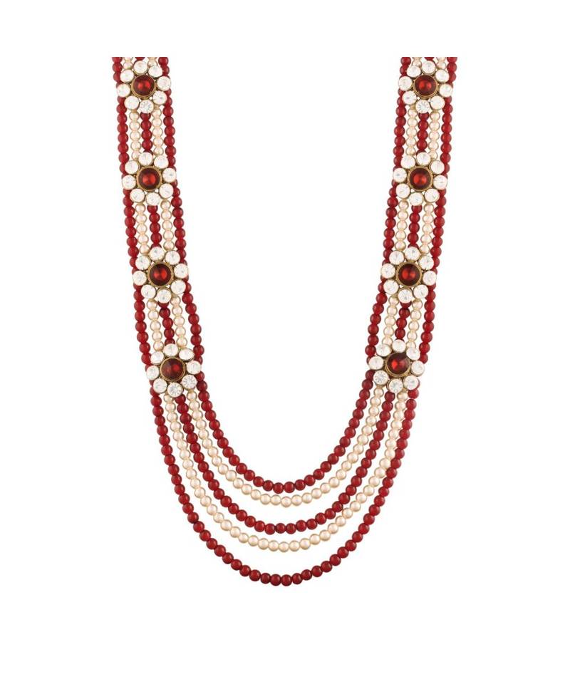 Maroon beaded_jewellery Yellow Gold Alloy   Necklace