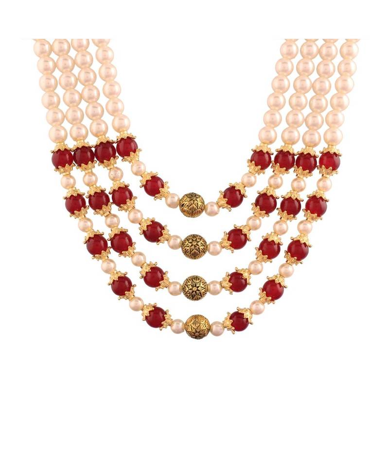 Maroon beaded_jewellery Yellow Gold Alloy   Necklace