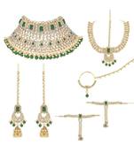 Green kundan Yellow Gold Alloy   Necklace   Pair Earrings   Maatha Patti