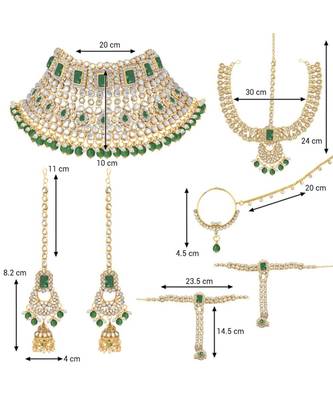 Green kundan Yellow Gold Alloy   Necklace   Pair Earrings   Maatha Patti 3