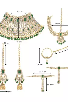 Green kundan Yellow Gold Alloy   Necklace   Pair Earrings   Maatha Patti