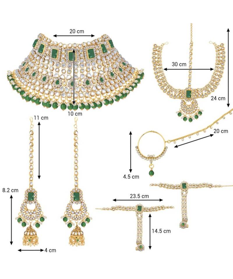 Green kundan Yellow Gold Alloy   Necklace   Pair Earrings   Maatha Patti