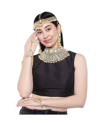 White kundan Yellow Gold Alloy   Necklace   Pair Earrings   Maatha Patti 2