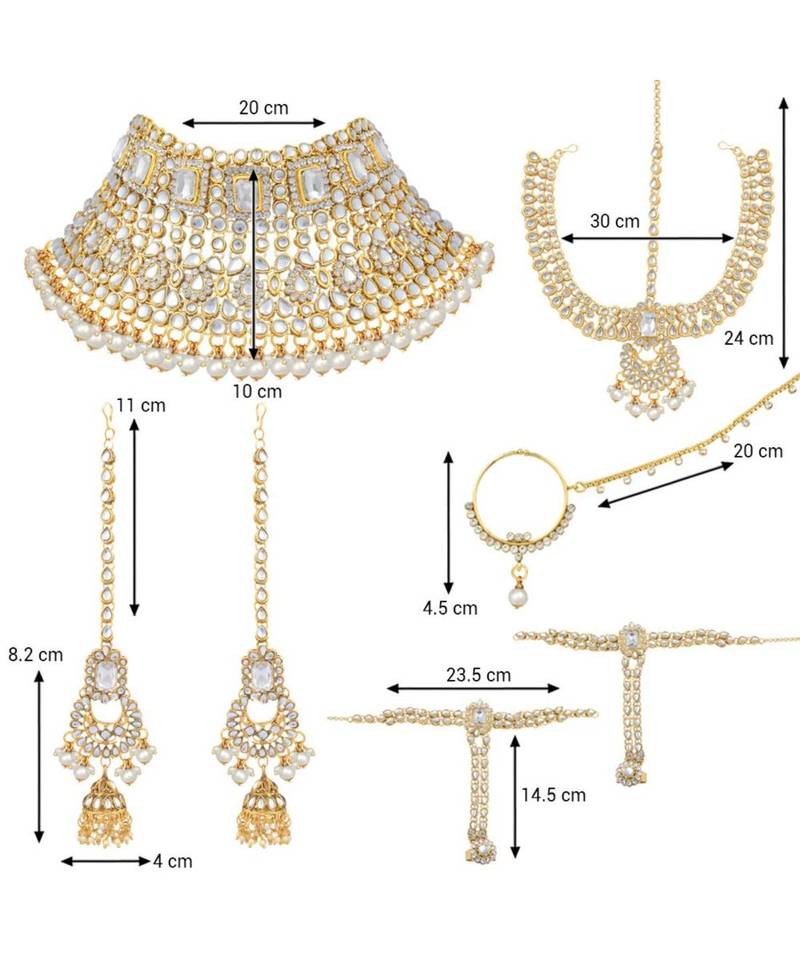 White kundan Yellow Gold Alloy   Necklace   Pair Earrings   Maatha Patti