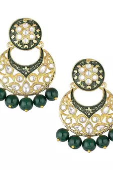 Green meenakari Yellow Gold Alloy   Necklace   Pair Earrings   Maang Tikka