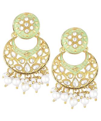 Green meenakari Yellow Gold Alloy   Necklace   Pair Earrings   Maang Tikka 4