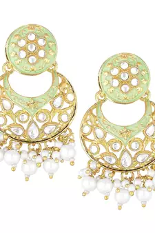 Green meenakari Yellow Gold Alloy   Necklace   Pair Earrings   Maang Tikka