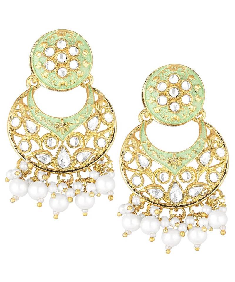 Green meenakari Yellow Gold Alloy   Necklace   Pair Earrings   Maang Tikka