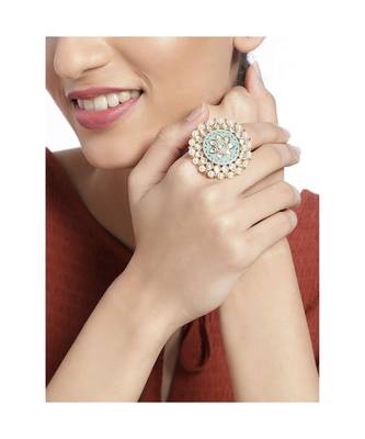 Green meenakari Yellow Gold Brass   Finger Ring 2