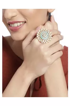 Green meenakari Yellow Gold Brass   Finger Ring