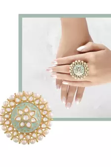 Green meenakari Yellow Gold Brass   Finger Ring