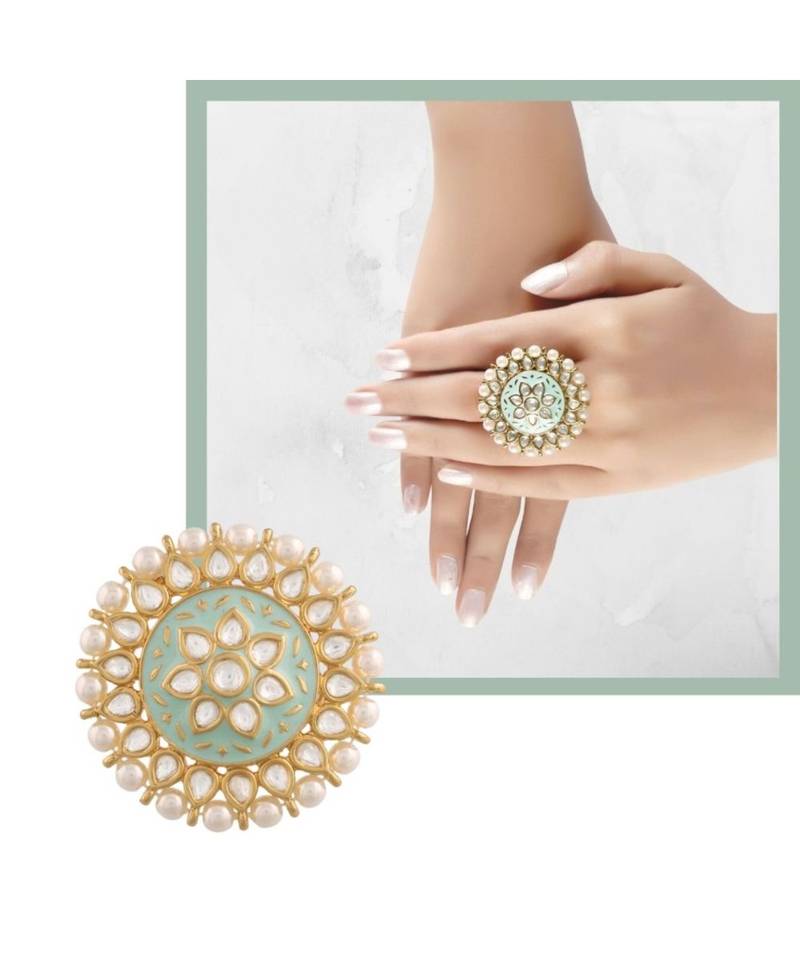 Green meenakari Yellow Gold Brass   Finger Ring