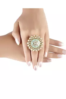 Green meenakari Yellow Gold Brass   Finger Ring