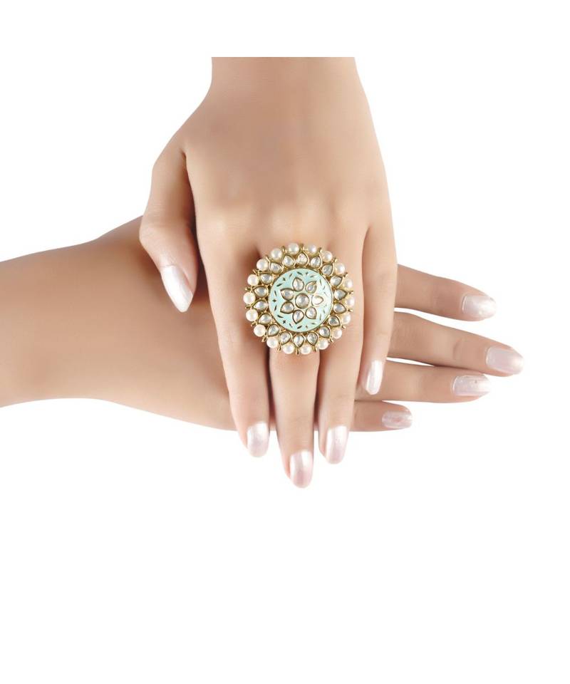 Green meenakari Yellow Gold Brass   Finger Ring