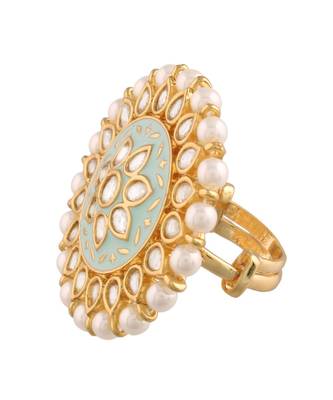 Green meenakari Yellow Gold Brass   Finger Ring 5
