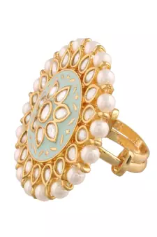 Green meenakari Yellow Gold Brass   Finger Ring