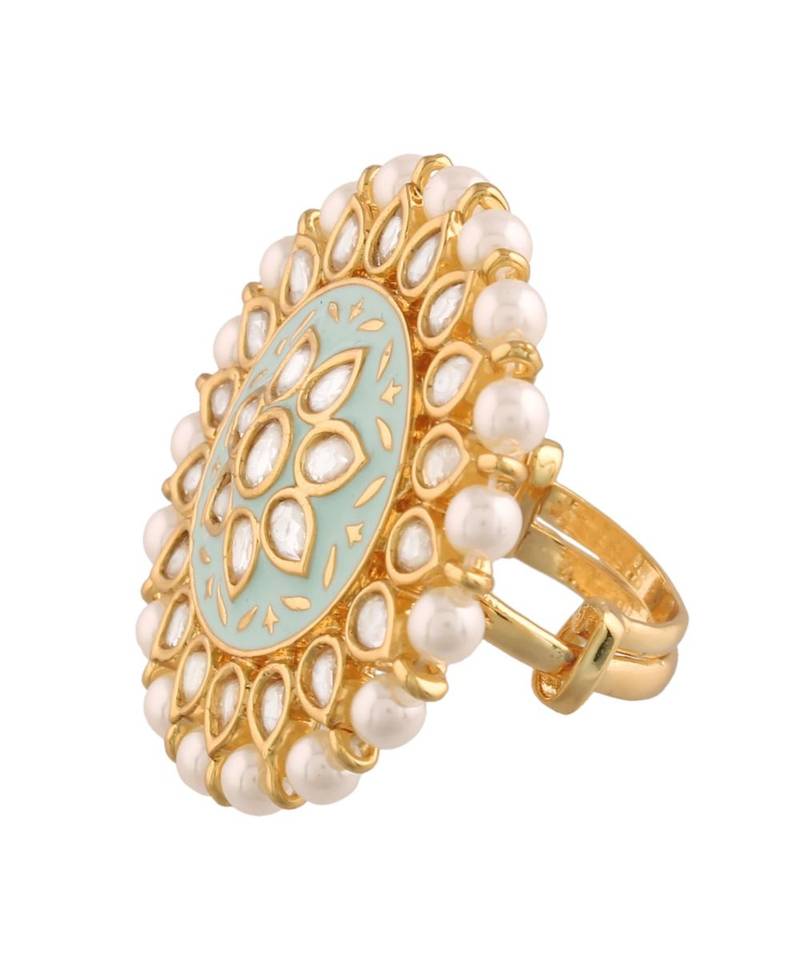 Green meenakari Yellow Gold Brass   Finger Ring