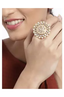 Pink meenakari Yellow Gold Brass   Finger Ring