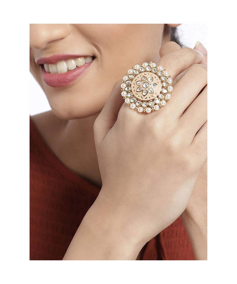 Pink meenakari Yellow Gold Brass   Finger Ring