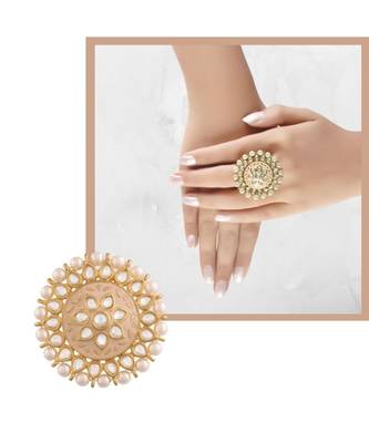 Pink meenakari Yellow Gold Brass   Finger Ring 3