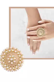 Pink meenakari Yellow Gold Brass   Finger Ring
