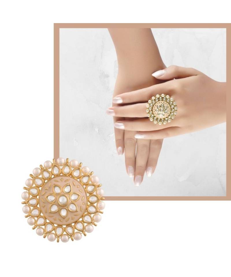 Pink meenakari Yellow Gold Brass   Finger Ring