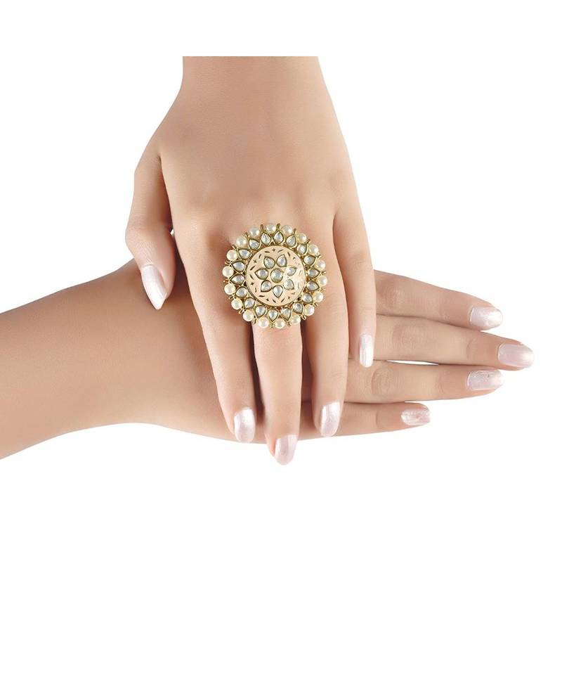 Pink meenakari Yellow Gold Brass   Finger Ring