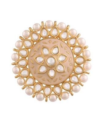 Pink meenakari Yellow Gold Brass   Finger Ring 5