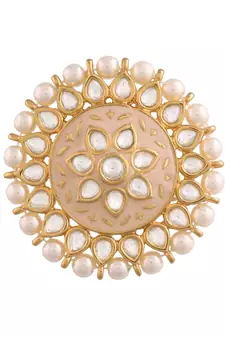 Pink meenakari Yellow Gold Brass   Finger Ring