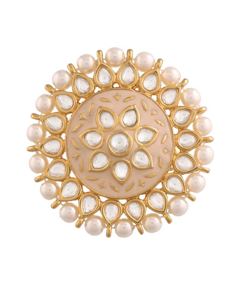 Pink meenakari Yellow Gold Brass   Finger Ring