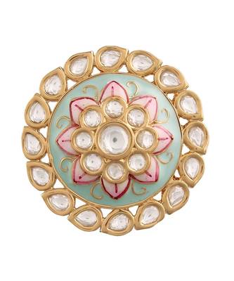 Green meenakari Yellow Gold Brass   Finger Ring 3