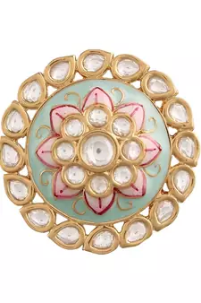 Green meenakari Yellow Gold Brass   Finger Ring