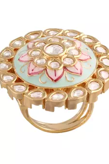 Green meenakari Yellow Gold Brass   Finger Ring