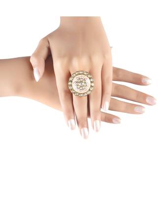 White meenakari Yellow Gold Brass   Finger Ring 2