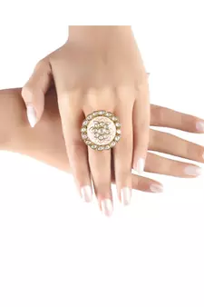 White meenakari Yellow Gold Brass   Finger Ring