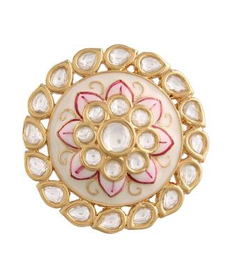 White meenakari Yellow Gold Brass   Finger Ring 3