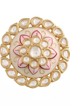 White meenakari Yellow Gold Brass   Finger Ring