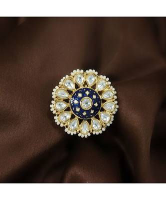 Blue meenakari Yellow Gold Brass   Finger Ring 1